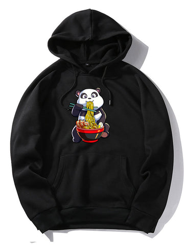 Panda Eating Ramen Print Hoodie